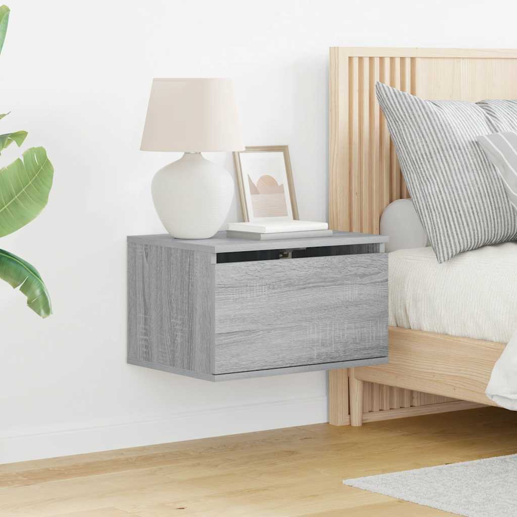 Wall-mounted Bedside Cabinets with LED Lights 2 pcs Grey Sonoma