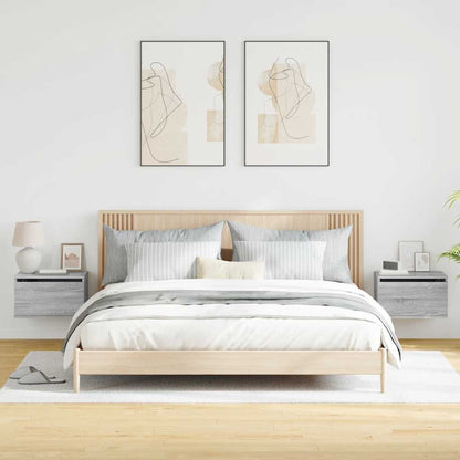 Wall-mounted Bedside Cabinets with LED Lights 2 pcs Grey Sonoma