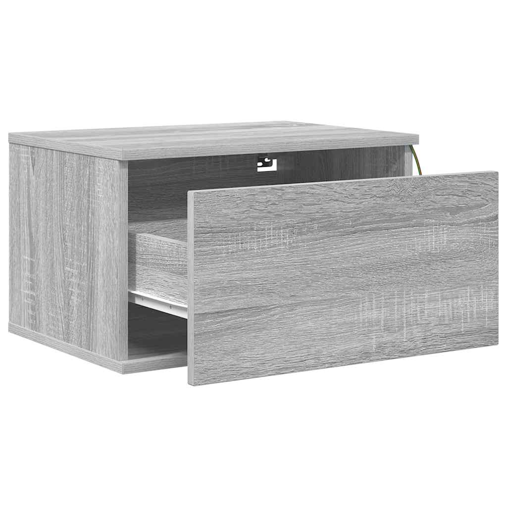 Wall-mounted Bedside Cabinets with LED Lights 2 pcs Grey Sonoma