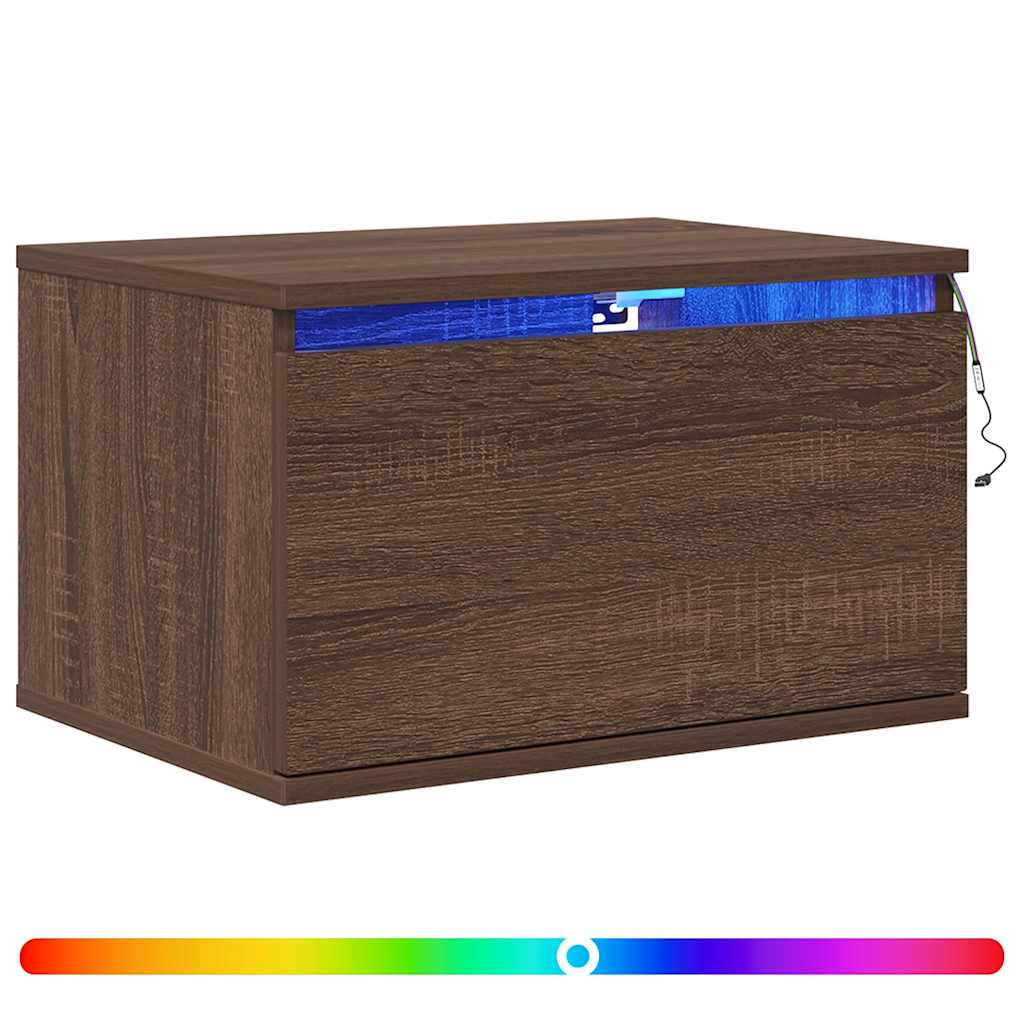 Wall-mounted Bedside Cabinet with LED Lights Brown Oak