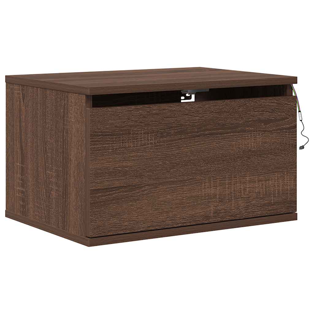 Wall-mounted Bedside Cabinet with LED Lights Brown Oak