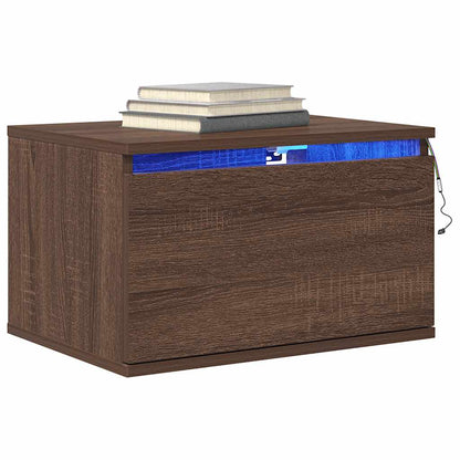 Wall-mounted Bedside Cabinet with LED Lights Brown Oak