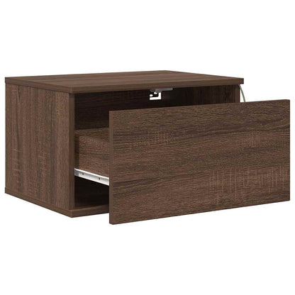 Wall-mounted Bedside Cabinet with LED Lights Brown Oak