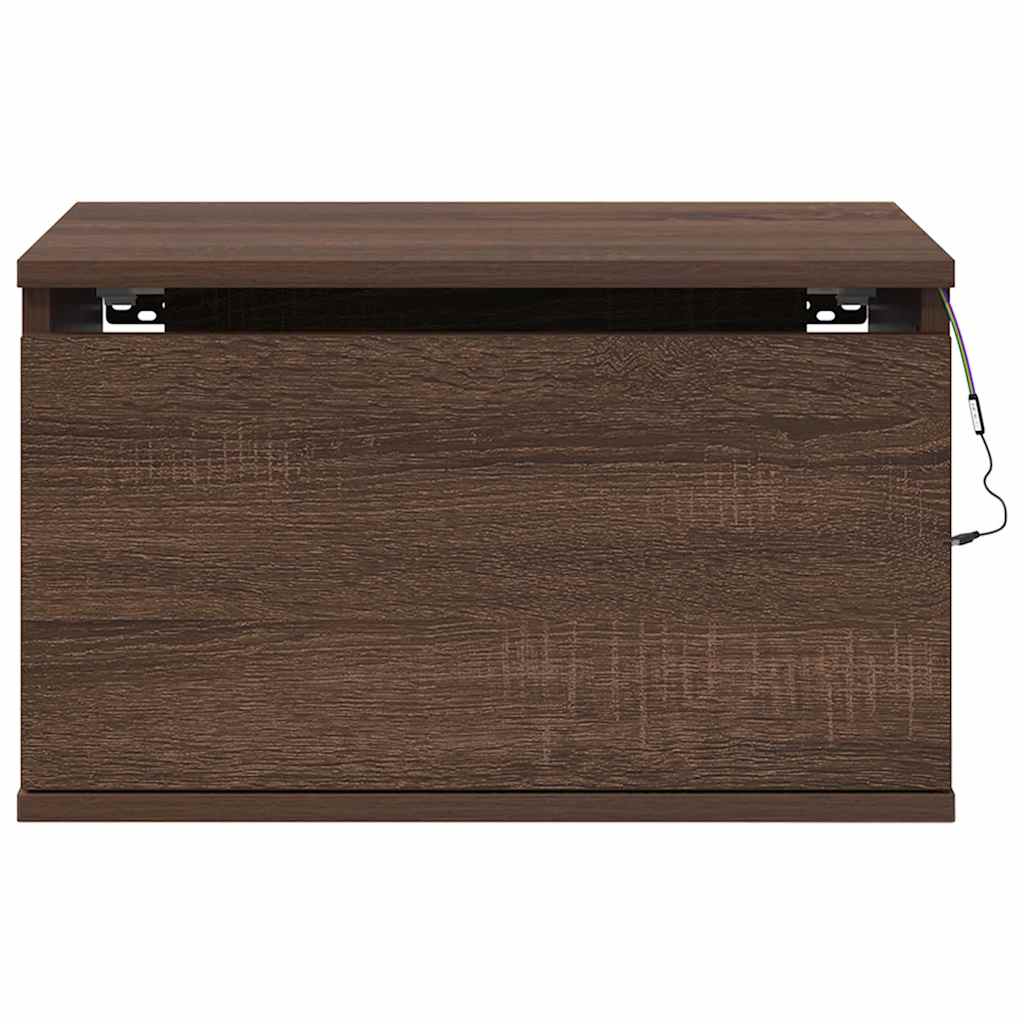 Wall-mounted Bedside Cabinet with LED Lights Brown Oak