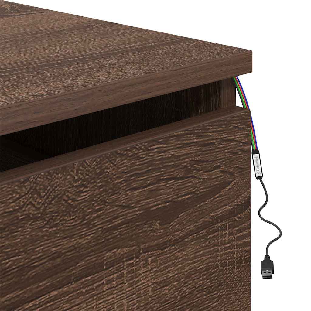 Wall-mounted Bedside Cabinet with LED Lights Brown Oak