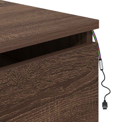 Wall-mounted Bedside Cabinet with LED Lights Brown Oak