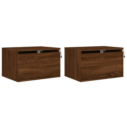 Wall-mounted Bedside Cabinets with LED Lights 2 pcs Brown Oak