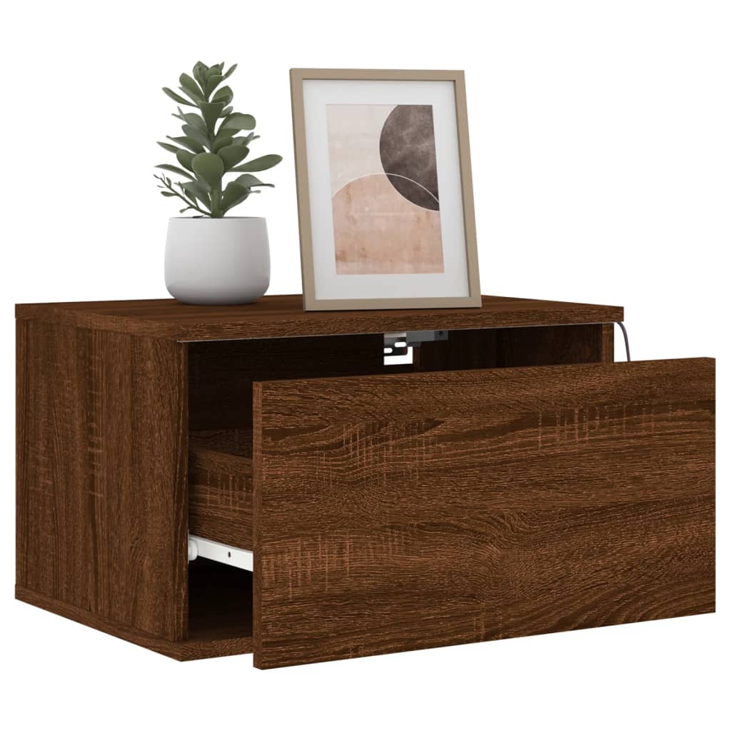 Wall-mounted Bedside Cabinets with LED Lights 2 pcs Brown Oak