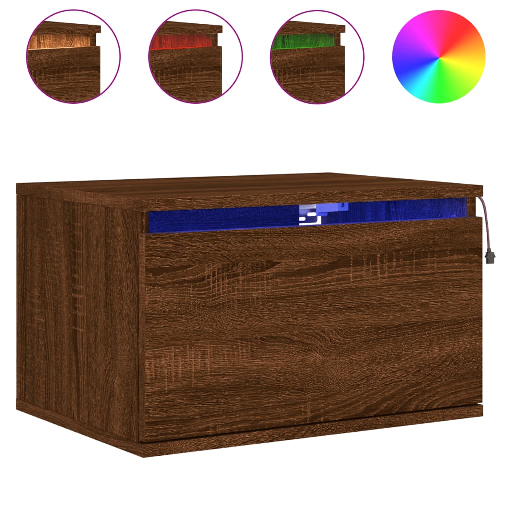 Wall-mounted Bedside Cabinets with LED Lights 2 pcs Brown Oak