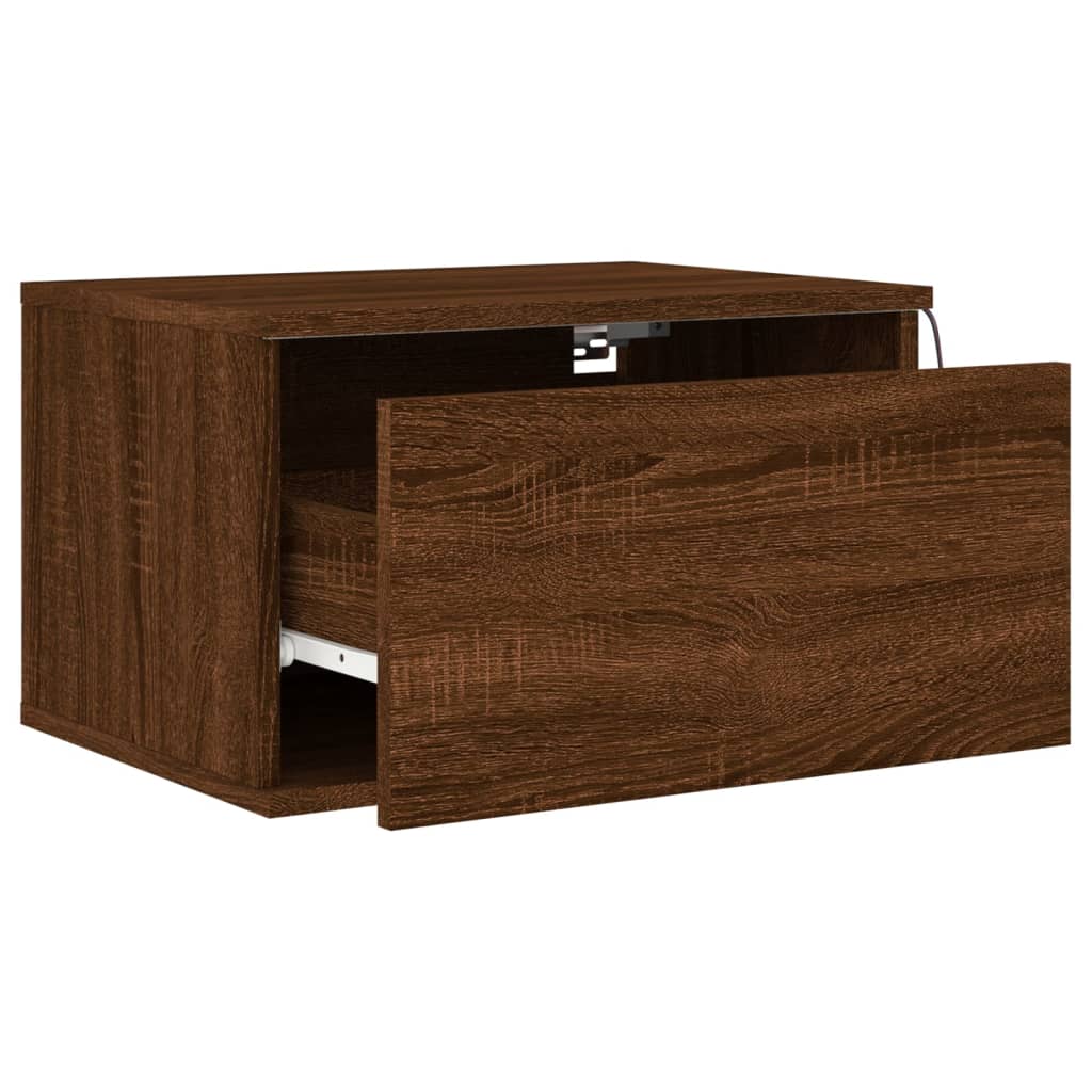 Wall-mounted Bedside Cabinets with LED Lights 2 pcs Brown Oak