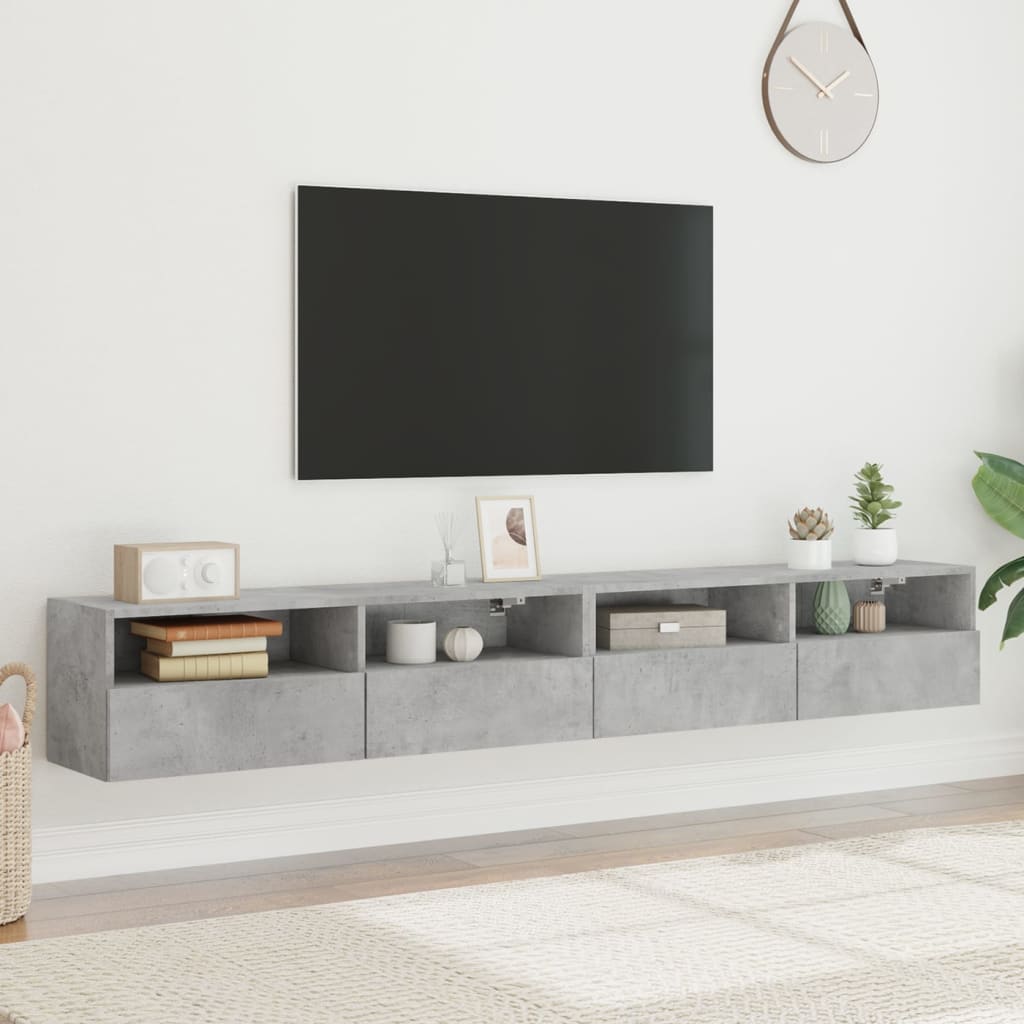 TV Wall Cabinet | Set of 2 | Concrete Grey | Engineered Wood | Medium