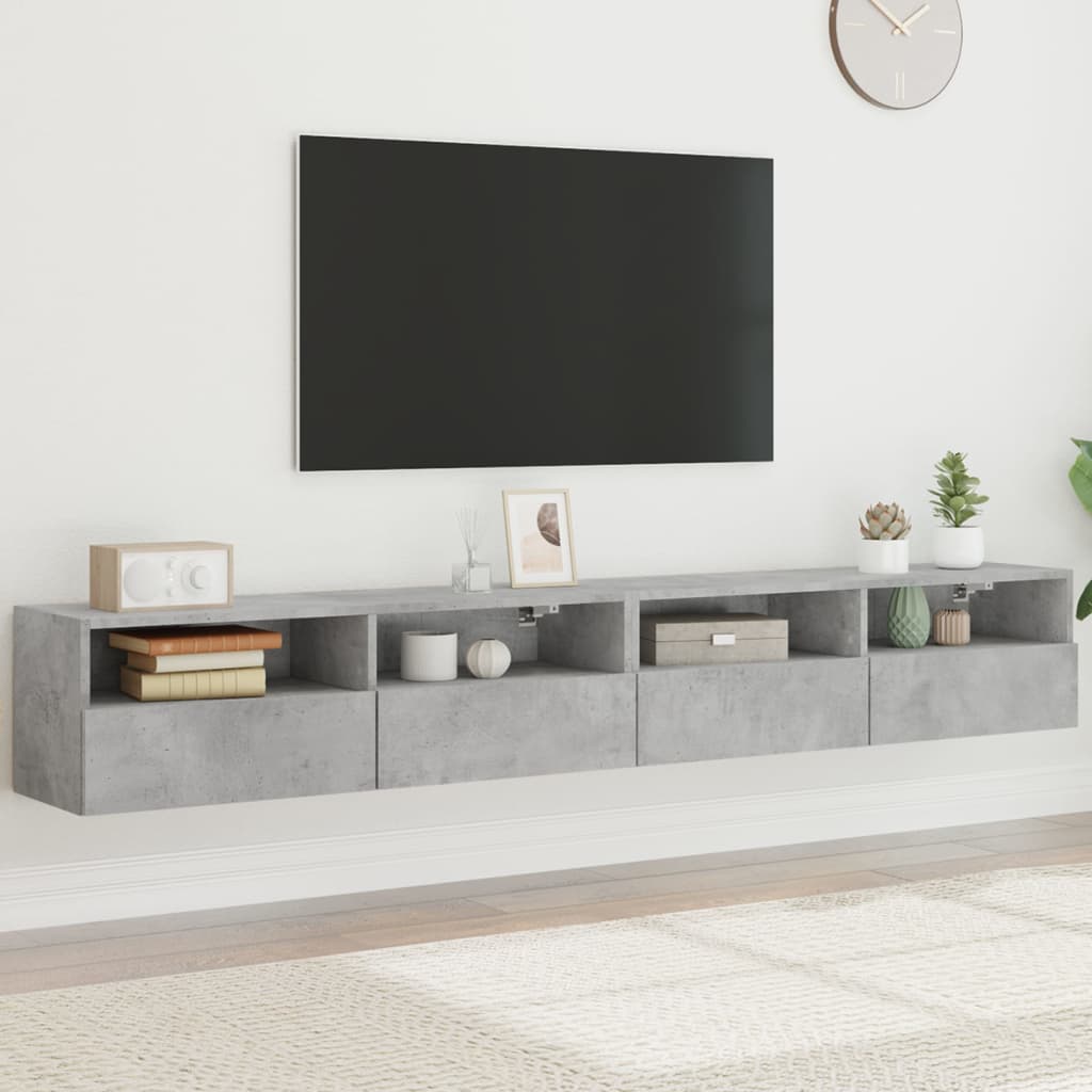 TV Wall Cabinet | Set of 2 | Concrete Grey | Engineered Wood | Medium
