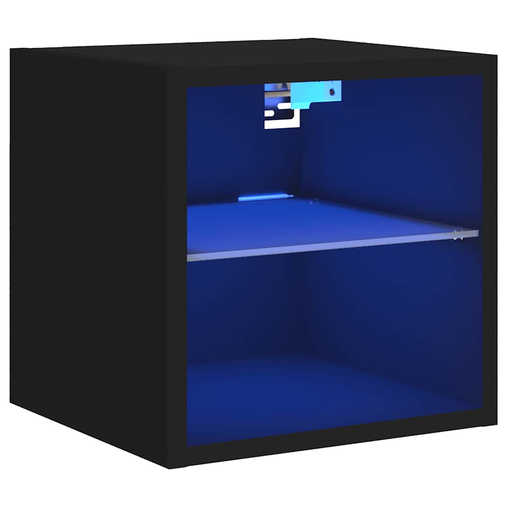 TV Wall Cabinet with LED Lights Black 30x28,5x30 cm