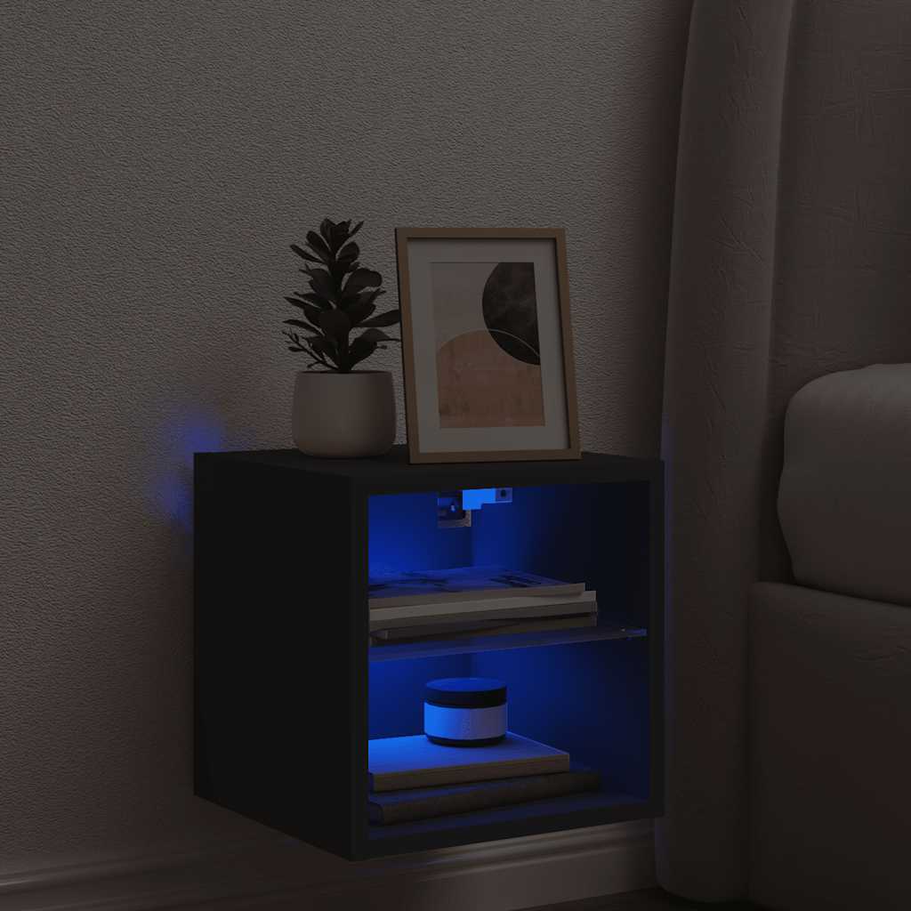 TV Wall Cabinet with LED Lights Black 30x28,5x30 cm