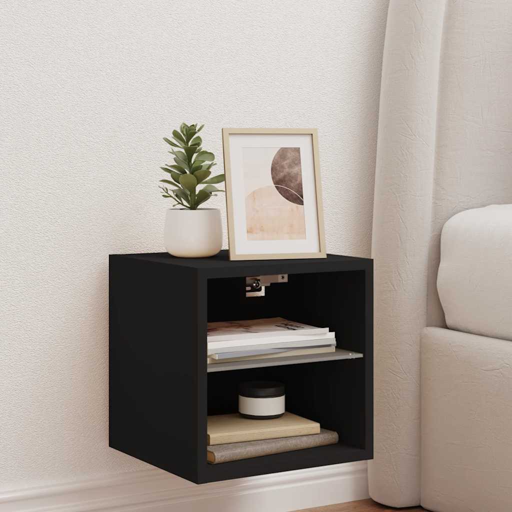 TV Wall Cabinet with LED Lights Black 30x28,5x30 cm
