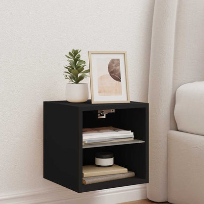 TV Wall Cabinet with LED Lights Black 30x28,5x30 cm
