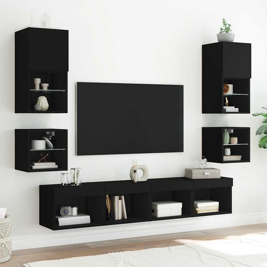 TV Wall Cabinet with LED Lights Black 30x28,5x30 cm