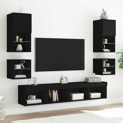 TV Wall Cabinet with LED Lights Black 30x28,5x30 cm