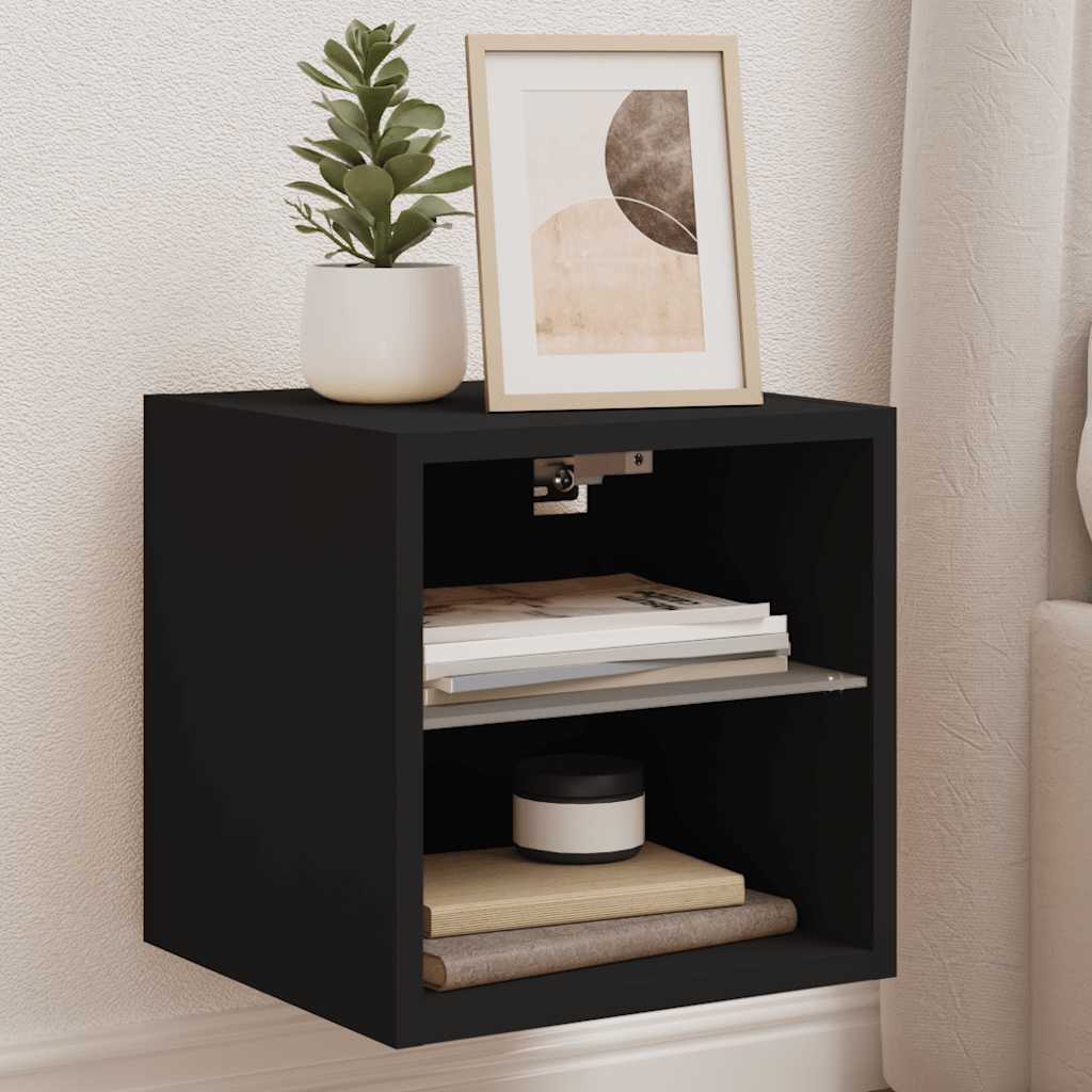 TV Wall Cabinet with LED Lights Black 30x28,5x30 cm