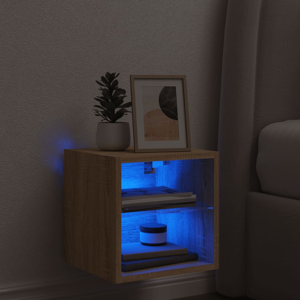 TV Wall Cabinet with LED Lights Sonoma Oak 30x28,5x30 cm