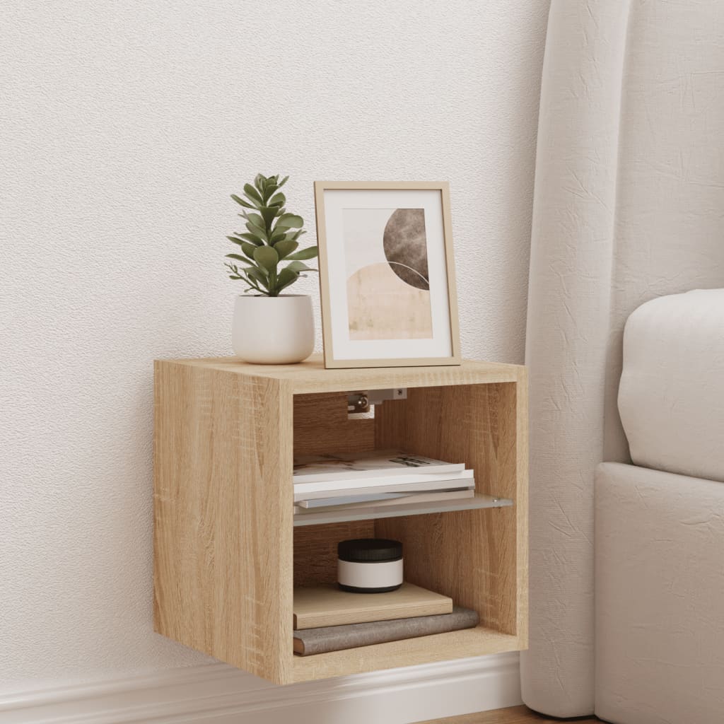 TV Wall Cabinet with LED Lights Sonoma Oak 30x28,5x30 cm