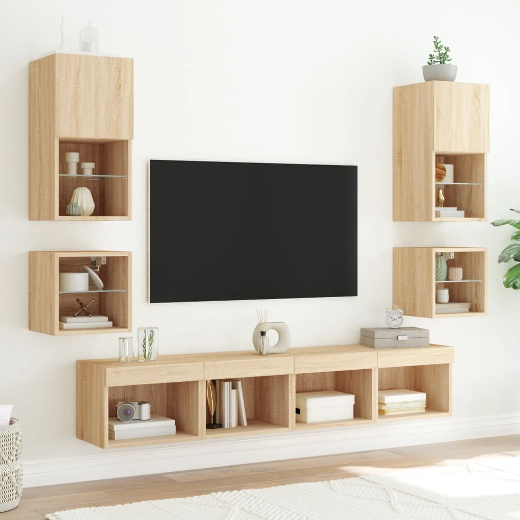 TV Wall Cabinet with LED Lights Sonoma Oak 30x28,5x30 cm