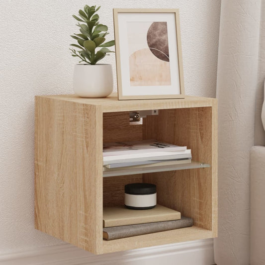 TV Wall Cabinet with LED Lights Sonoma Oak 30x28,5x30 cm