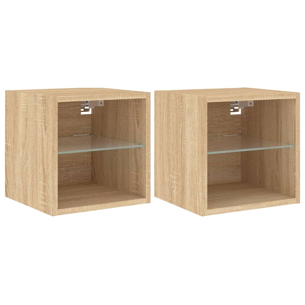 TV Wall Cabinets with LED Lights 2 pcs Sonoma Oak 30x28,5x30 cm