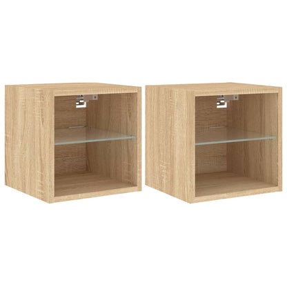 TV Wall Cabinets with LED Lights 2 pcs Sonoma Oak 30x28,5x30 cm