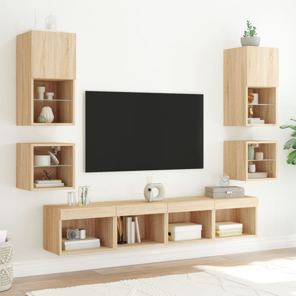 TV Wall Cabinets with LED Lights 2 pcs Sonoma Oak 30x28,5x30 cm