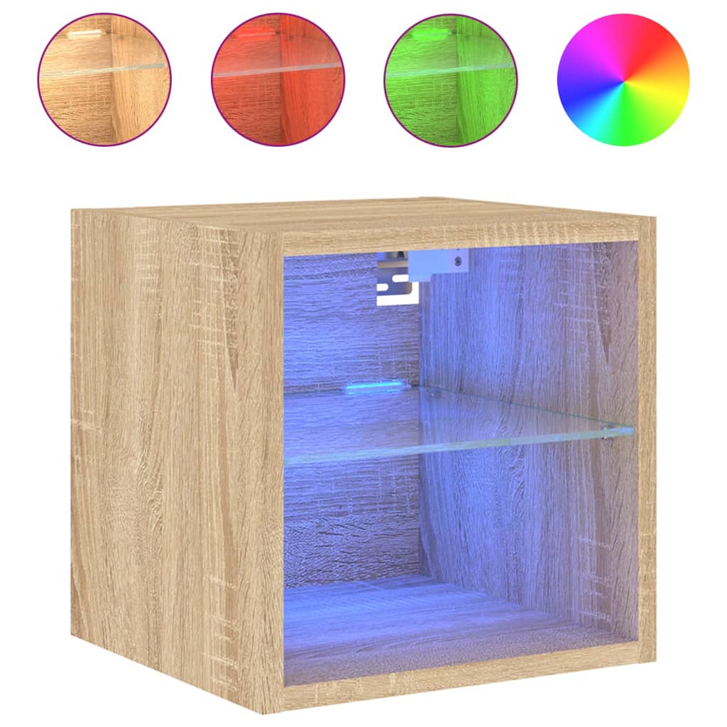TV Wall Cabinets with LED Lights 2 pcs Sonoma Oak 30x28,5x30 cm