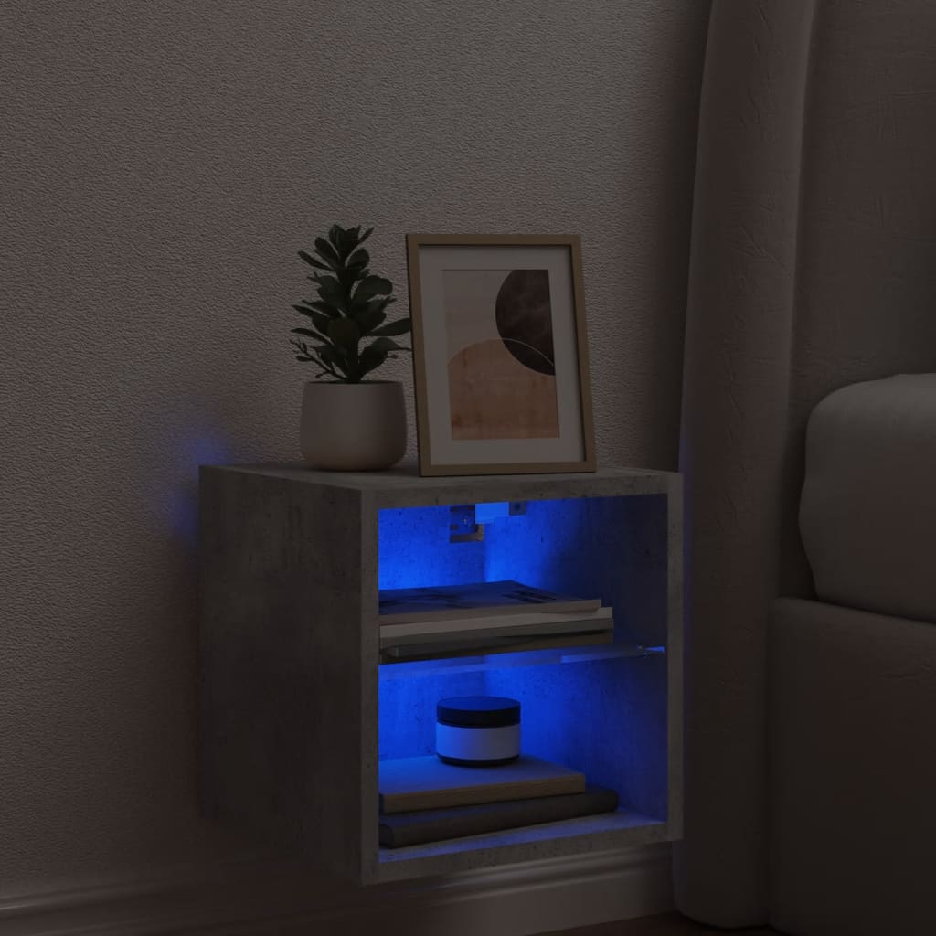 TV Wall Cabinet with LED Lights Concrete Grey 30x28,5x30 cm