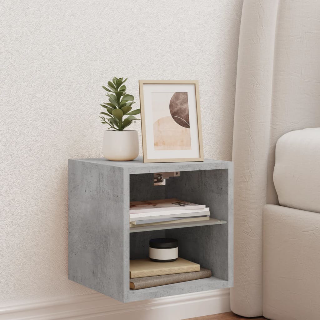 TV Wall Cabinet with LED Lights Concrete Grey 30x28,5x30 cm