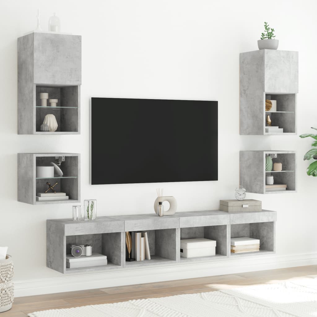 TV Wall Cabinet with LED Lights Concrete Grey 30x28,5x30 cm