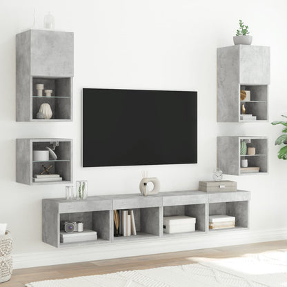 TV Wall Cabinet with LED Lights Concrete Grey 30x28,5x30 cm