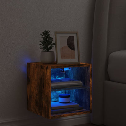 TV Wall Cabinet with LED Lights Smoked Oak 30x28,5x30 cm
