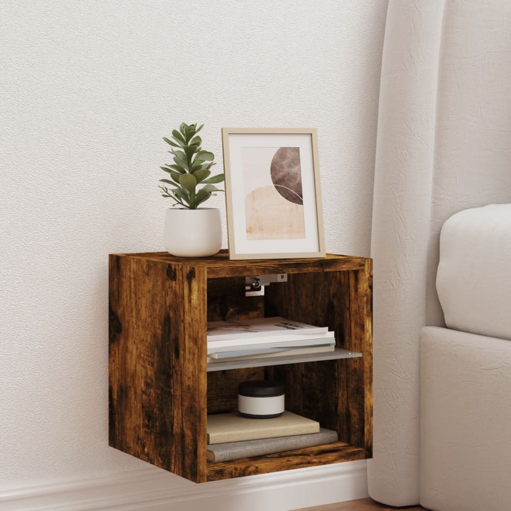 TV Wall Cabinet with LED Lights Smoked Oak 30x28,5x30 cm