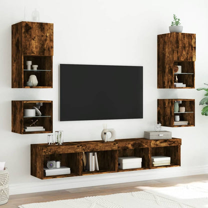 TV Wall Cabinet with LED Lights Smoked Oak 30x28,5x30 cm