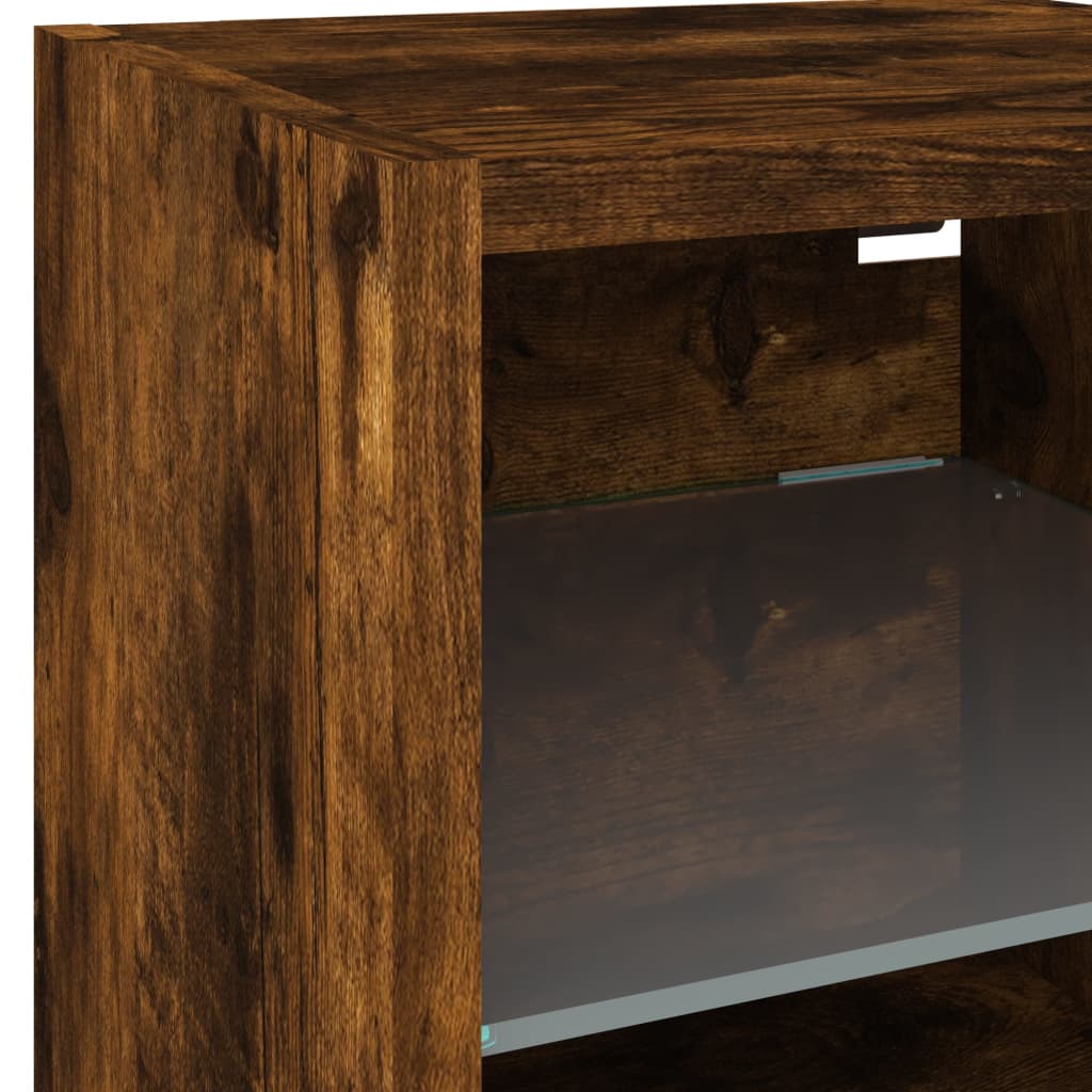 TV Wall Cabinet with LED Lights Smoked Oak 30x28,5x30 cm