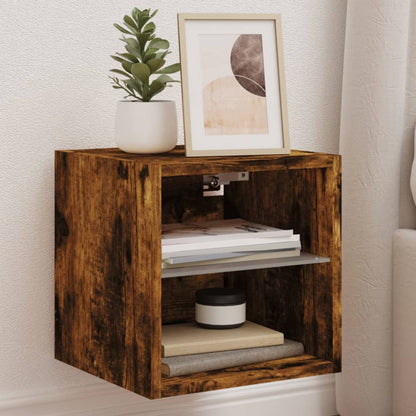 TV Wall Cabinet with LED Lights Smoked Oak 30x28,5x30 cm