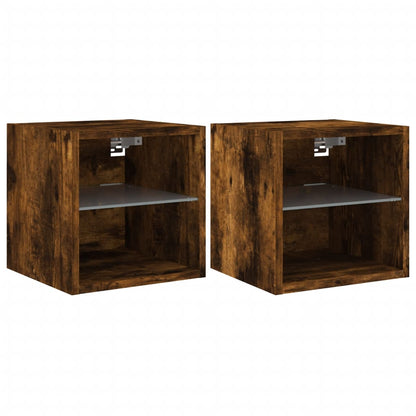 TV Wall Cabinets with LED Lights 2 pcs Smoked Oak 30x28,5x30 cm