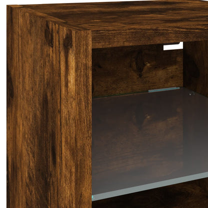 TV Wall Cabinets with LED Lights 2 pcs Smoked Oak 30x28,5x30 cm