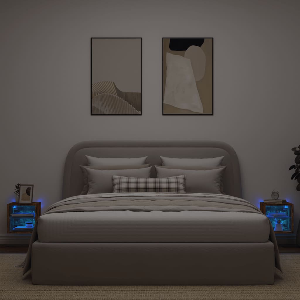 TV Wall Cabinets with LED Lights 2 pcs Smoked Oak 30x28,5x30 cm