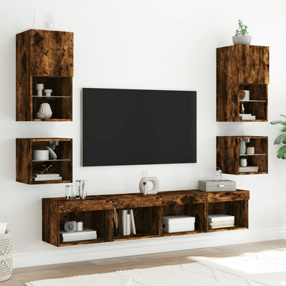 TV Wall Cabinets with LED Lights 2 pcs Smoked Oak 30x28,5x30 cm