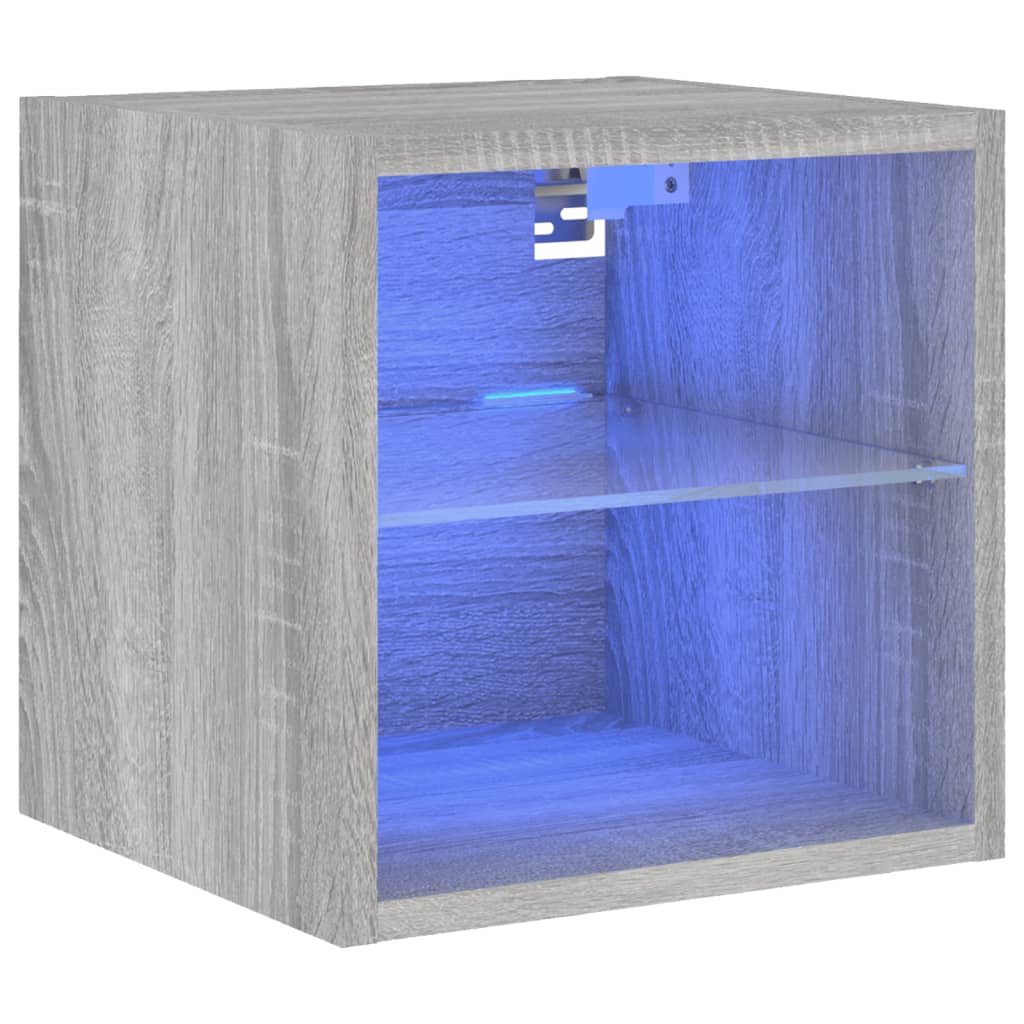TV Wall Cabinet with LED Lights Grey Sonoma 30x28,5x30 cm