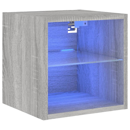 TV Wall Cabinet with LED Lights Grey Sonoma 30x28,5x30 cm
