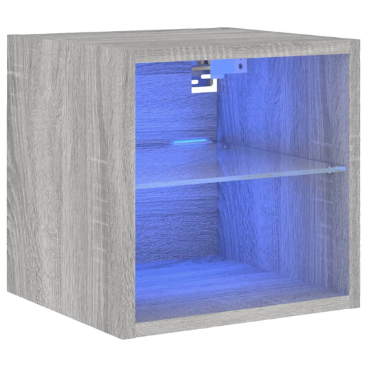 TV Wall Cabinet with LED Lights Grey Sonoma 30x28,5x30 cm