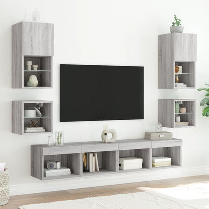 TV Wall Cabinet with LED Lights Grey Sonoma 30x28,5x30 cm