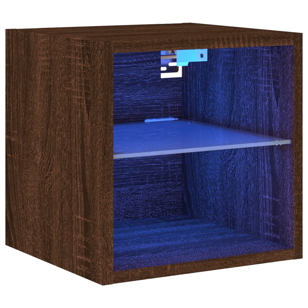 TV Wall Cabinet with LED Lights Brown Oak 30x28,5x30 cm