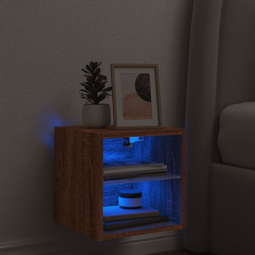 TV Wall Cabinet with LED Lights Brown Oak 30x28,5x30 cm